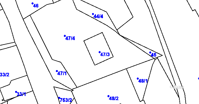 Parcela st. 47/3 v KÚ Březno u Chomutova, Katastrální mapa