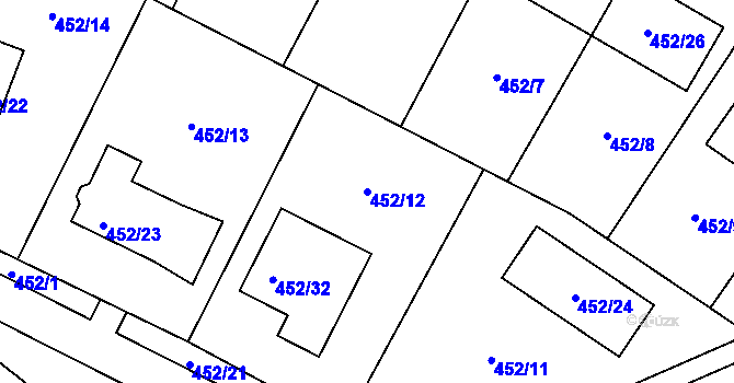 Parcela st. 452/12 v KÚ Březno u Chomutova, Katastrální mapa