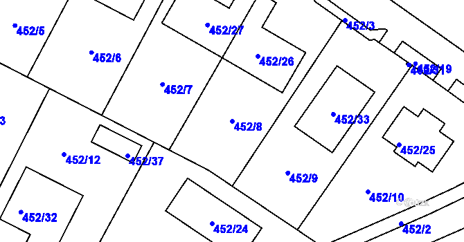 Parcela st. 452/8 v KÚ Březno u Chomutova, Katastrální mapa