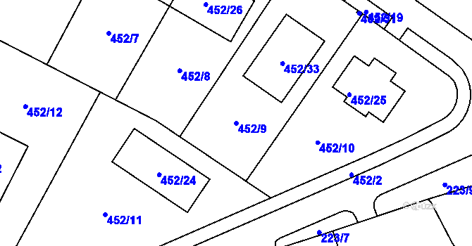 Parcela st. 452/9 v KÚ Březno u Chomutova, Katastrální mapa