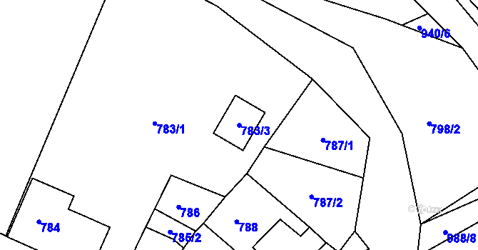 Parcela st. 783/3 v KÚ Březno u Chomutova, Katastrální mapa