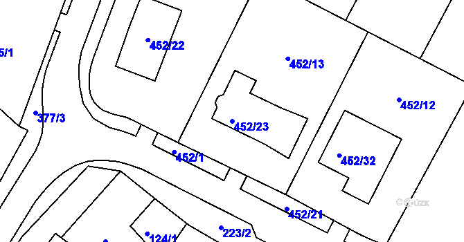 Parcela st. 452/23 v KÚ Březno u Chomutova, Katastrální mapa