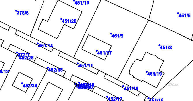 Parcela st. 451/17 v KÚ Březno u Chomutova, Katastrální mapa