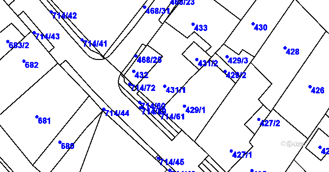 Parcela st. 431/1 v KÚ Březno u Chomutova, Katastrální mapa