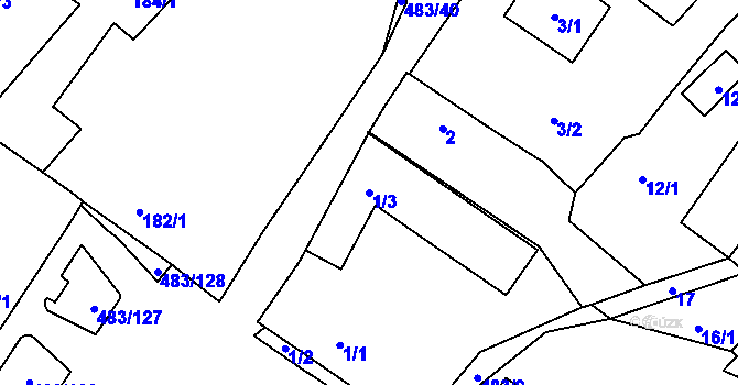Parcela st. 1/3 v KÚ Březno u Chomutova, Katastrální mapa
