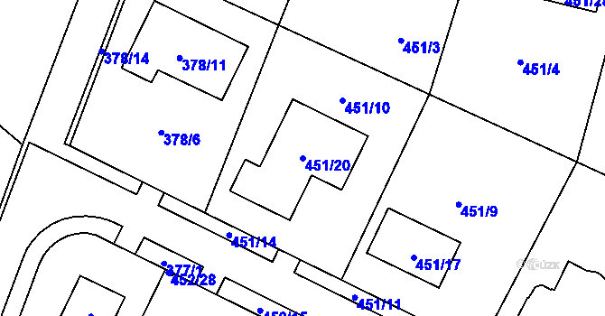 Parcela st. 451/20 v KÚ Březno u Chomutova, Katastrální mapa