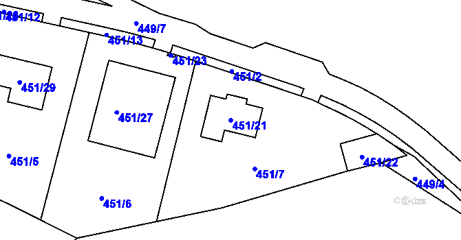 Parcela st. 451/21 v KÚ Březno u Chomutova, Katastrální mapa
