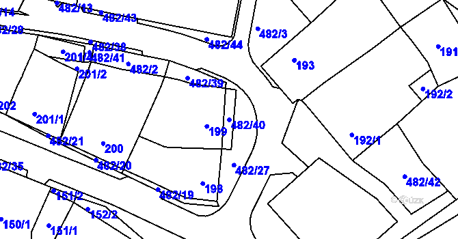 Parcela st. 482/40 v KÚ Březno u Chomutova, Katastrální mapa