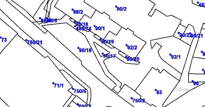 Parcela st. 90/17 v KÚ Březno u Chomutova, Katastrální mapa
