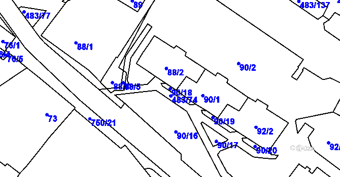 Parcela st. 90/18 v KÚ Březno u Chomutova, Katastrální mapa
