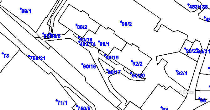 Parcela st. 90/19 v KÚ Březno u Chomutova, Katastrální mapa