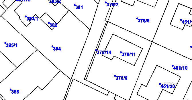 Parcela st. 378/14 v KÚ Březno u Chomutova, Katastrální mapa