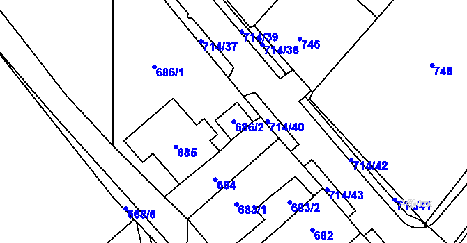 Parcela st. 686/2 v KÚ Březno u Chomutova, Katastrální mapa
