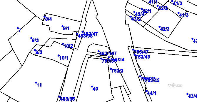 Parcela st. 483/147 v KÚ Březno u Chomutova, Katastrální mapa