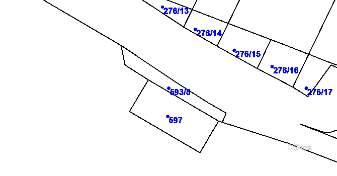 Parcela st. 593/5 v KÚ Březno u Chomutova, Katastrální mapa