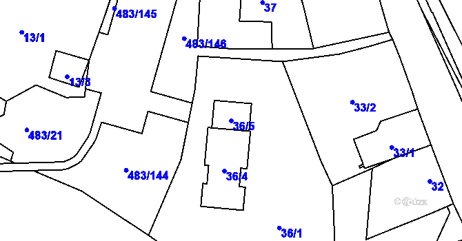 Parcela st. 36/5 v KÚ Březno u Chomutova, Katastrální mapa