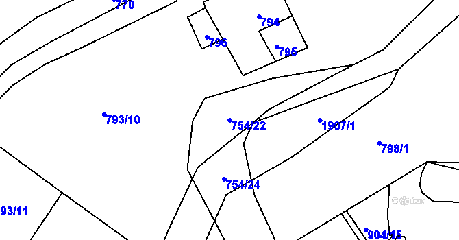 Parcela st. 754/22 v KÚ Březno u Chomutova, Katastrální mapa