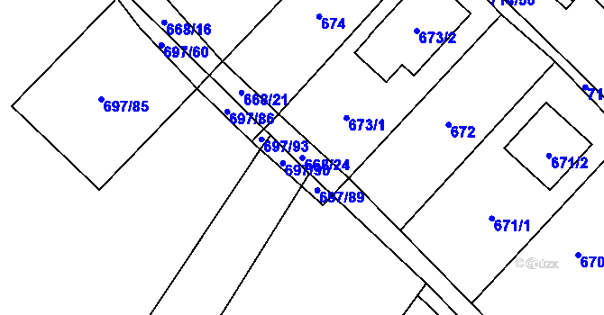 Parcela st. 668/24 v KÚ Březno u Chomutova, Katastrální mapa