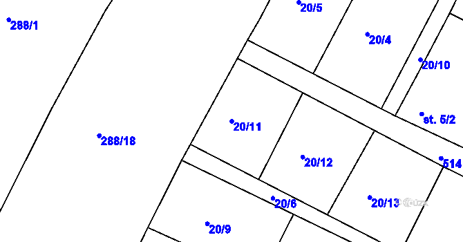 Parcela st. 20/11 v KÚ Stranná u Nechranic, Katastrální mapa