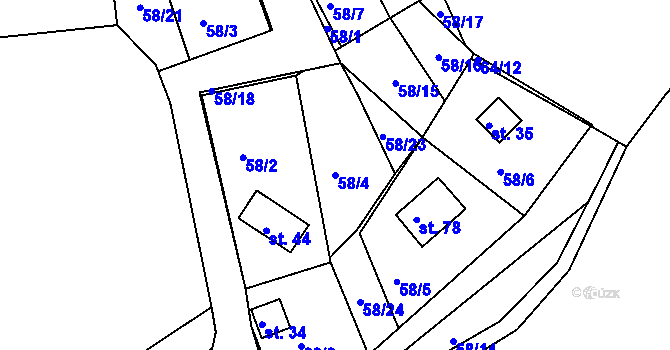 Parcela st. 58/4 v KÚ Stranná u Nechranic, Katastrální mapa