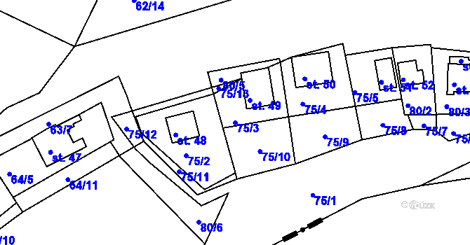 Parcela st. 75/3 v KÚ Stranná u Nechranic, Katastrální mapa