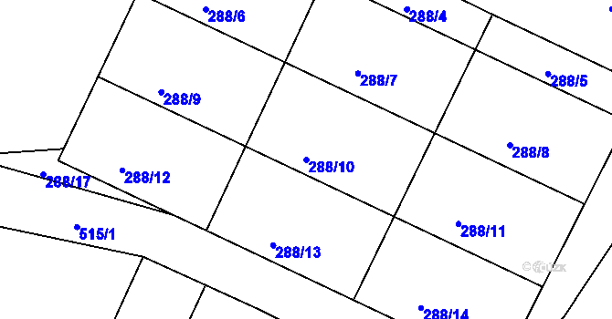 Parcela st. 288/10 v KÚ Stranná u Nechranic, Katastrální mapa