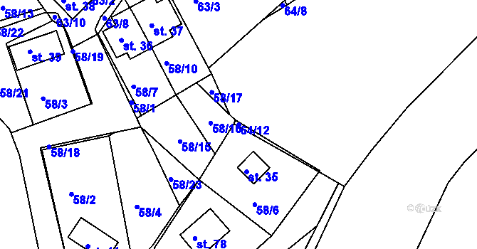 Parcela st. 64/12 v KÚ Stranná u Nechranic, Katastrální mapa