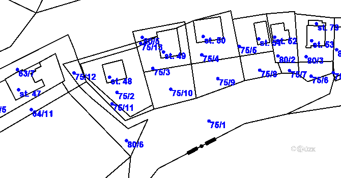 Parcela st. 75/10 v KÚ Stranná u Nechranic, Katastrální mapa