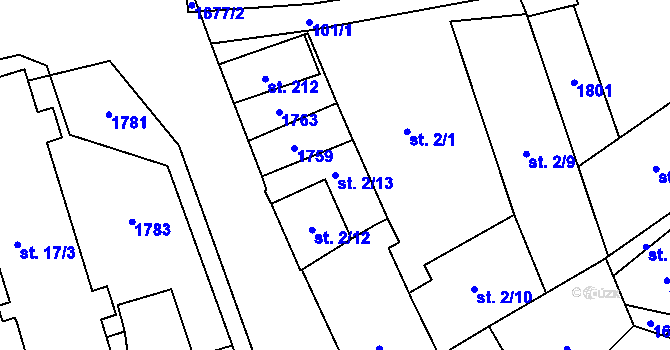 Parcela st. 2/13 v KÚ Březno u Postoloprt, Katastrální mapa