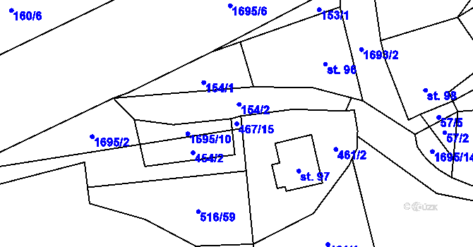 Parcela st. 467/15 v KÚ Březno u Postoloprt, Katastrální mapa