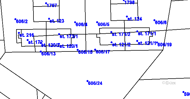 Parcela st. 606/17 v KÚ Březno u Postoloprt, Katastrální mapa