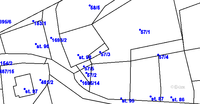 Parcela st. 57/3 v KÚ Březno u Postoloprt, Katastrální mapa