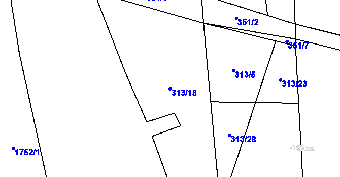 Parcela st. 313/18 v KÚ Březno u Postoloprt, Katastrální mapa