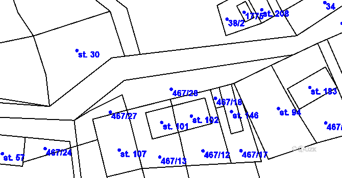 Parcela st. 467/28 v KÚ Březno u Postoloprt, Katastrální mapa