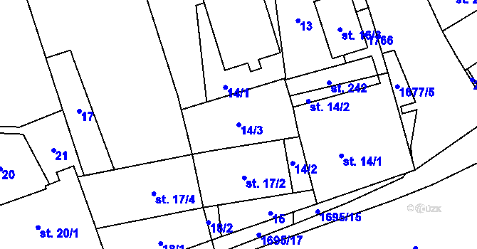 Parcela st. 14/3 v KÚ Březno u Postoloprt, Katastrální mapa