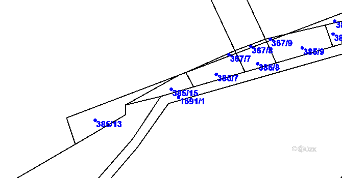 Parcela st. 385/15 v KÚ Březno u Postoloprt, Katastrální mapa