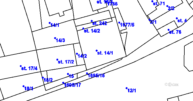 Parcela st. 14/1 v KÚ Březno u Postoloprt, Katastrální mapa