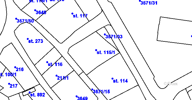Parcela st. 115/1 v KÚ Březolupy, Katastrální mapa