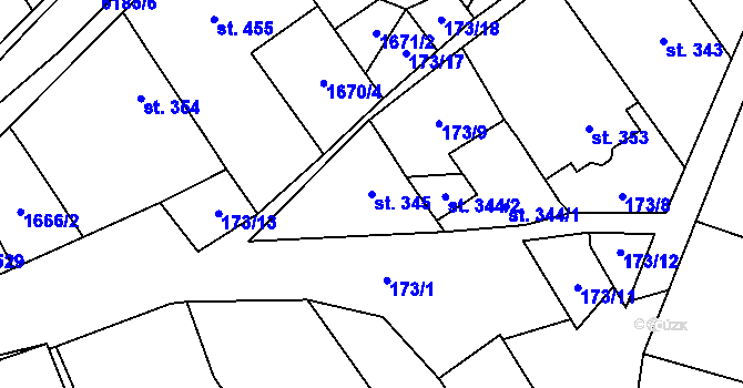 Parcela st. 345 v KÚ Březolupy, Katastrální mapa
