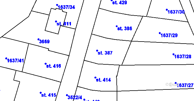 Parcela st. 387 v KÚ Březolupy, Katastrální mapa