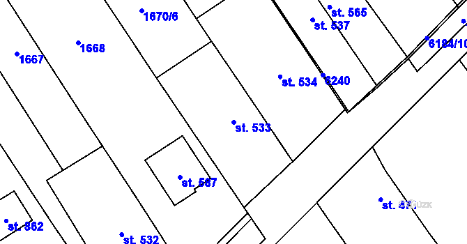 Parcela st. 533 v KÚ Březolupy, Katastrální mapa