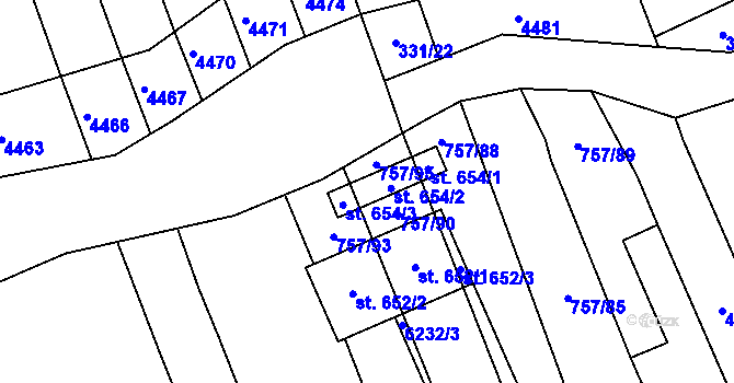 Parcela st. 654 v KÚ Březolupy, Katastrální mapa