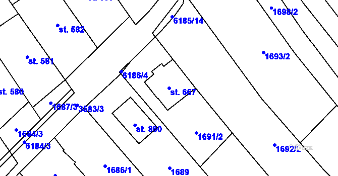 Parcela st. 667 v KÚ Březolupy, Katastrální mapa