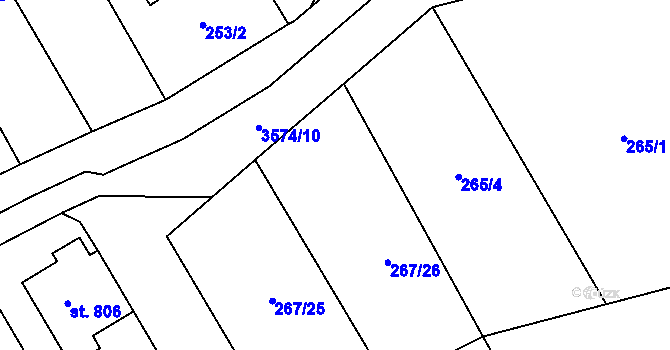 Parcela st. 265/3 v KÚ Březolupy, Katastrální mapa