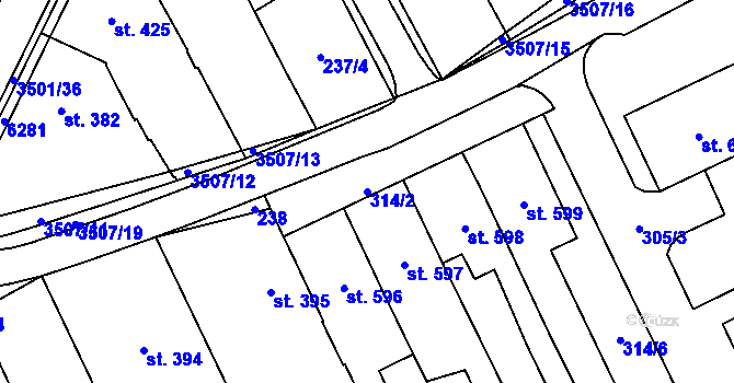 Parcela st. 314/2 v KÚ Březolupy, Katastrální mapa