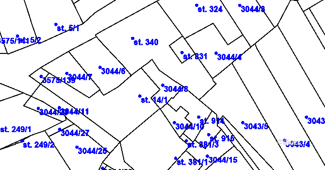 Parcela st. 3044/8 v KÚ Březolupy, Katastrální mapa