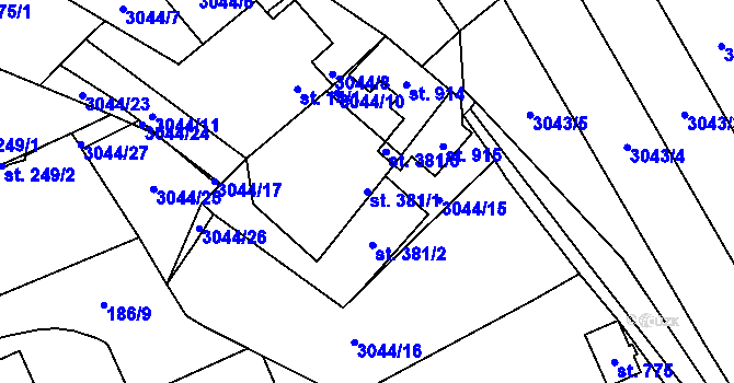 Parcela st. 381/1 v KÚ Březolupy, Katastrální mapa