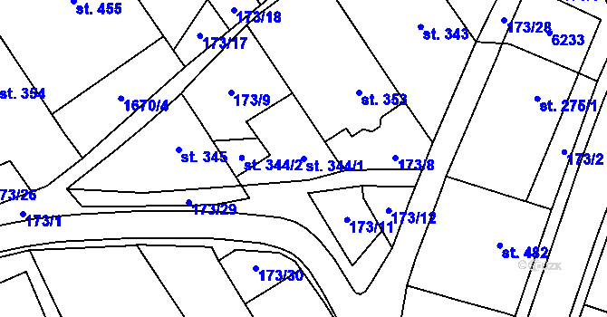 Parcela st. 344/1 v KÚ Březolupy, Katastrální mapa