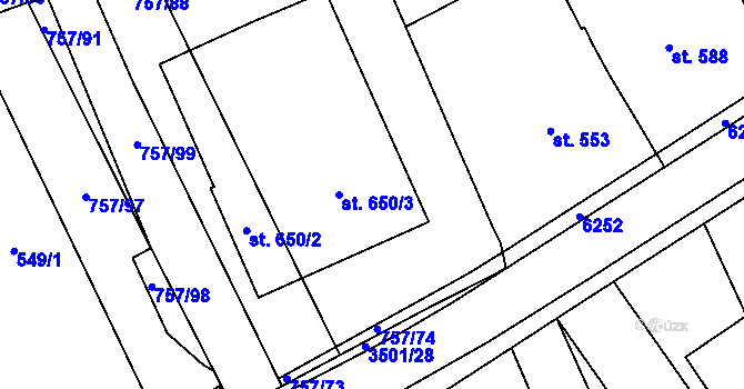 Parcela st. 650/1 v KÚ Březolupy, Katastrální mapa