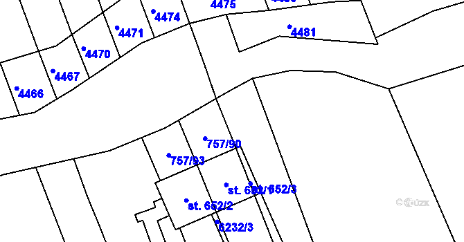 Parcela st. 654/1 v KÚ Březolupy, Katastrální mapa
